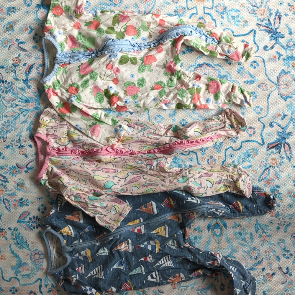 Lot of 3 Mud Pie 6-9M zipper footie sleepers